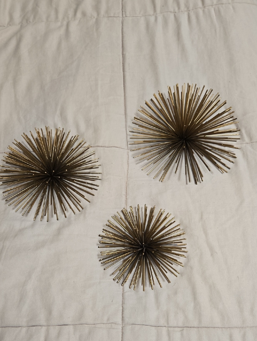 Mid Century Modern Set of Metal Sea Urchin Decorative Hanging Orbs Gold Tone